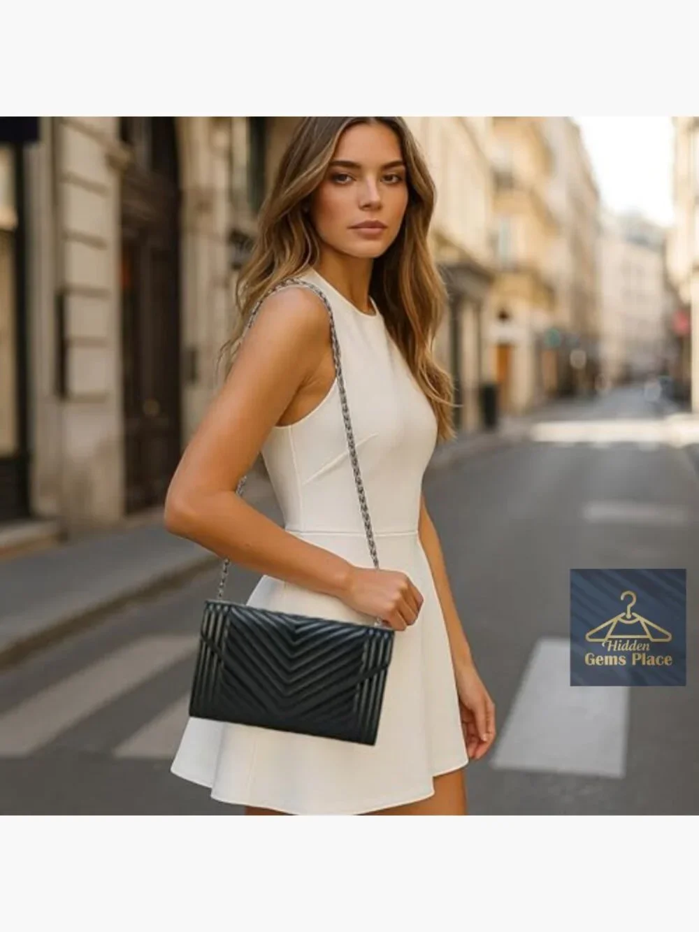 Small Quilted Leather Crossbody Bag with Chain Strap